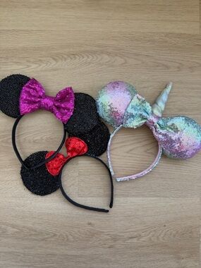 Kids Sequin Mouse & Unicorn Ear Headbands - Black, Pink, Red, Iridescent
